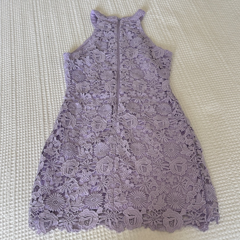 Lulus Lavender Floral Lace Halter Mini Dress - Picture 5 of 6